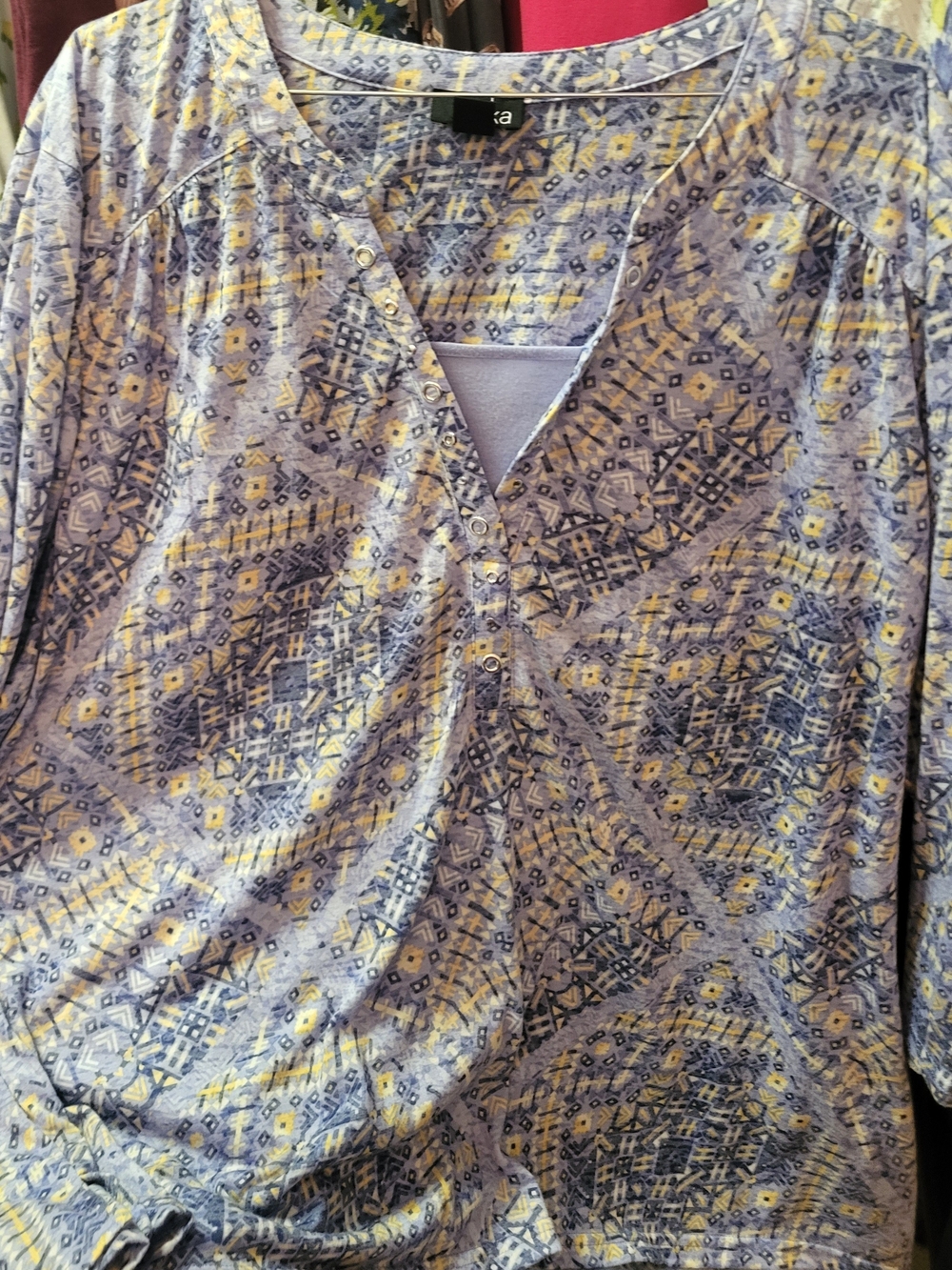 Erika Blue and Yellow Patterned Henley Tunic